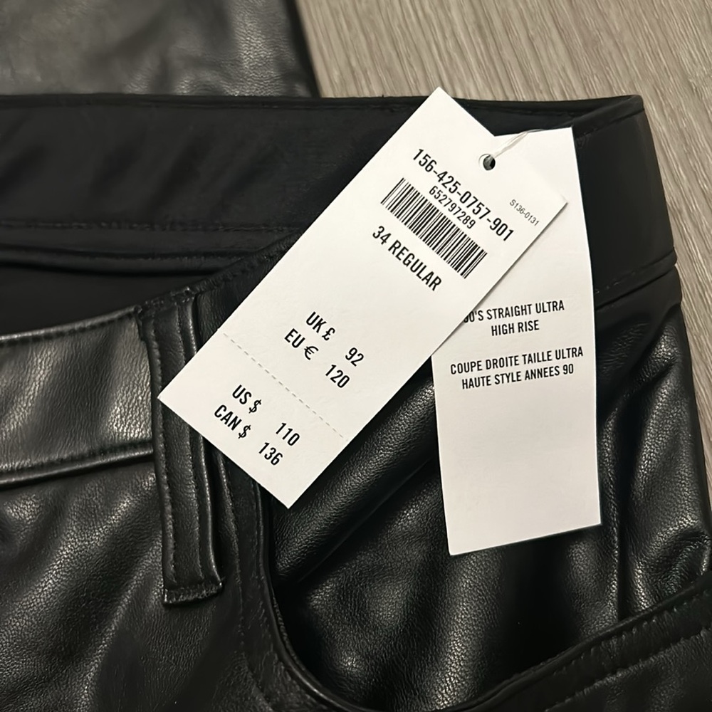 Abercrombie & Fitch 90s Straight Ultra High Rise Vegan  Leather Pants - Picture 4 of 4
